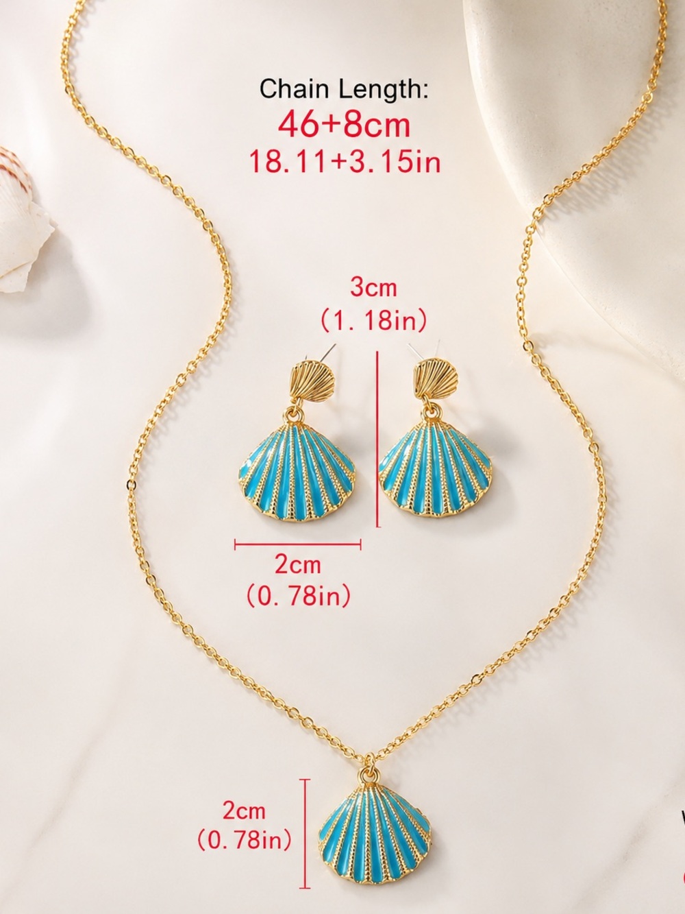 Shell Pendant Necklace and Earrings Set in Turquoise - Picture 3 of 3
